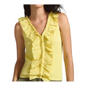 Pilcro Anthropologie Medium Yellow Ruffle V Neck Tank Top